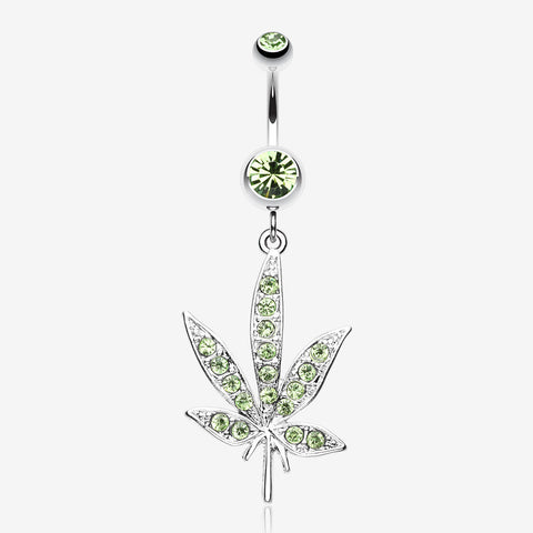 Cannibis Pot Leaf Multi-Gem Belly Button Ring-Light Green