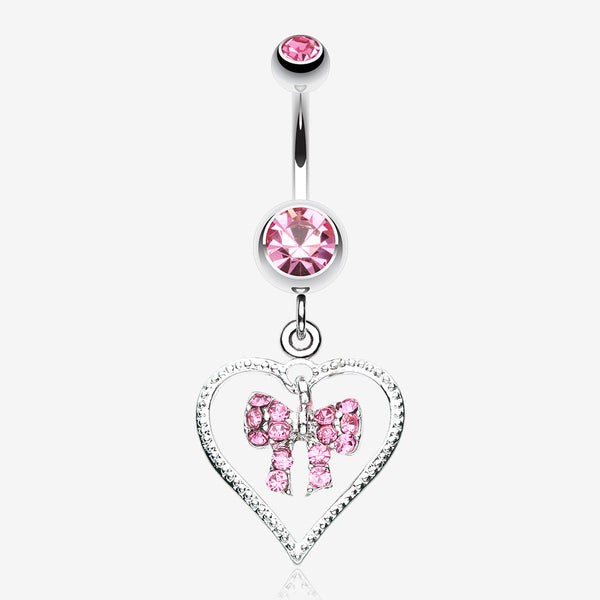 Glam Bow-Tie in Heart Belly Button Ring-Light Pink