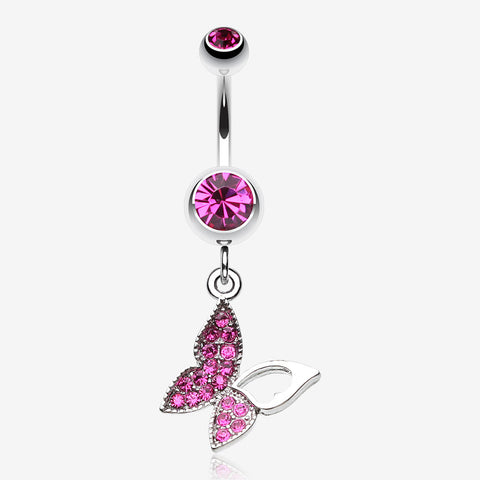 Butterfly Allure Multi-Gem Belly Button Ring-Fuchsia