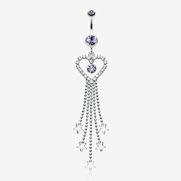 Heart Crystalline Star Falls Belly Button Ring-Tanzanite