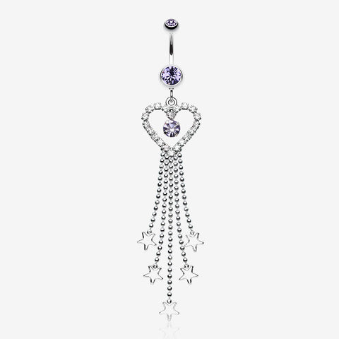 Heart Crystalline Star Falls Belly Button Ring-Tanzanite