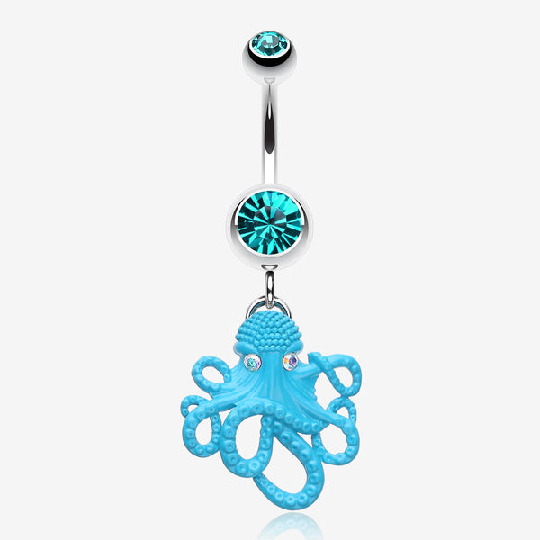 Evil Octopus Belly Button Ring-Teal