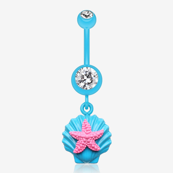 Ariel's Starfish Shell Belly Button Ring-Teal/Clear/Pink