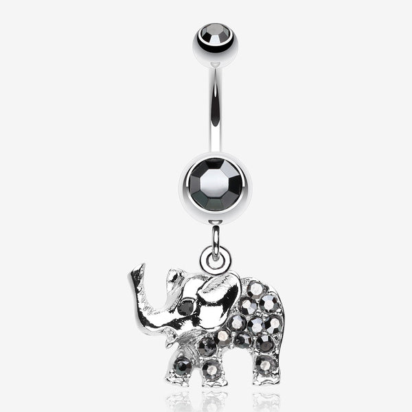 Elephant Walk Dangle Belly Button Ring-Hematite