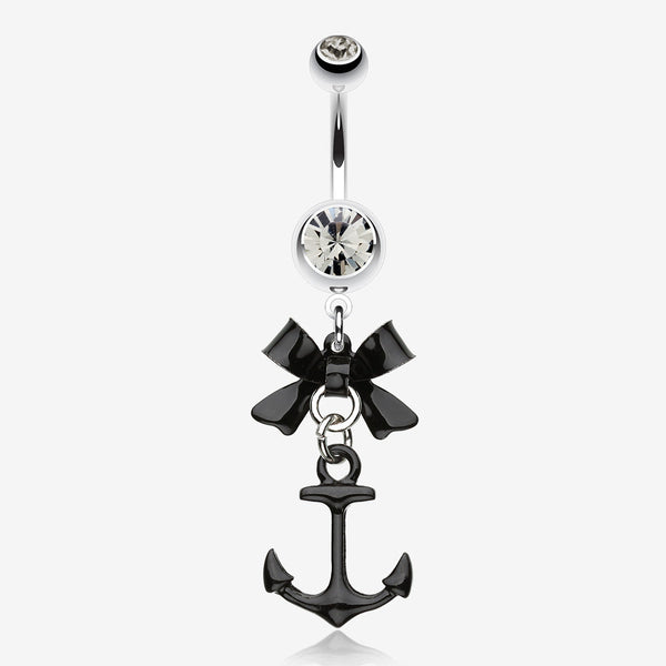 Classic Anchor Bow-Tie Belly Button Ring-Black Diamond