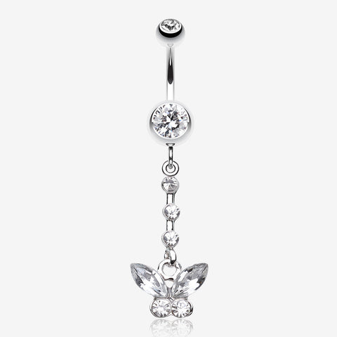 Butterfly Sparkly Belly Button Ring-Clear Gem