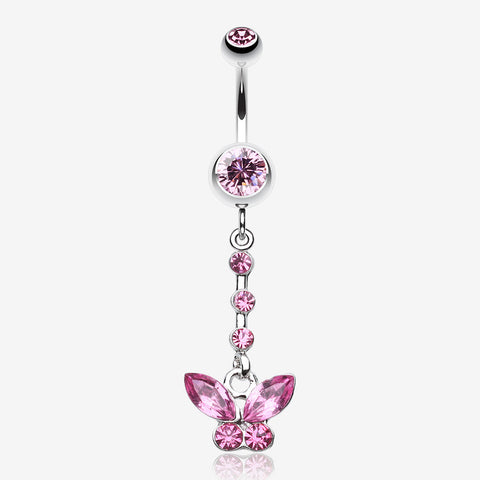 Butterfly Sparkly Belly Button Ring-Light Pink