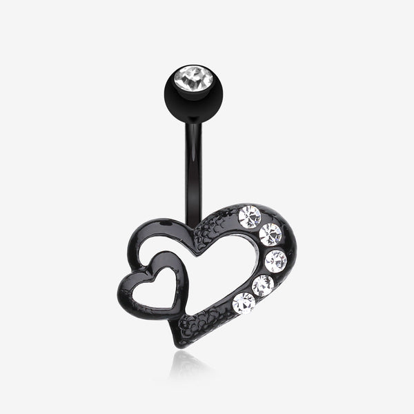 Blackline Heart on Heart Belly Ring-Clear Gem