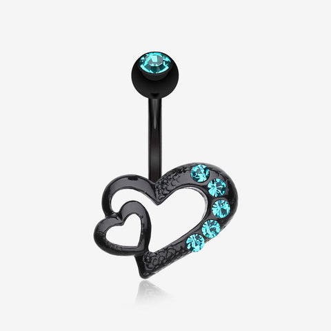 Blackline Heart on Heart Belly Ring-Teal