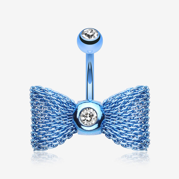 Colorline Mesh Bow-Tie Belly Button Ring-Blue/Clear