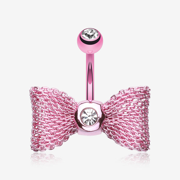 Colorline Mesh Bow-Tie Belly Button Ring-Pink/Clear