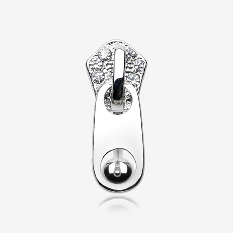 Paved Gem Zipper Reverse Belly Button Ring-Clear Gem