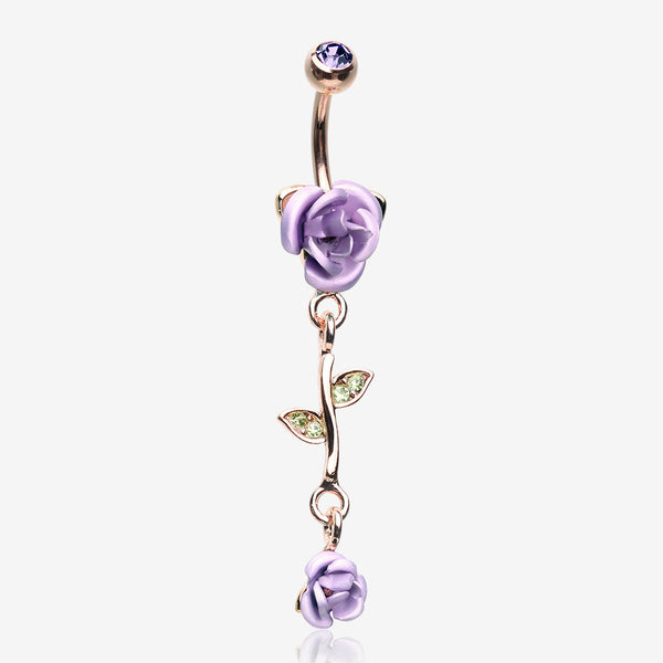 Rose Gold Bright Metal Rose Belly Button Ring-Tanzanite