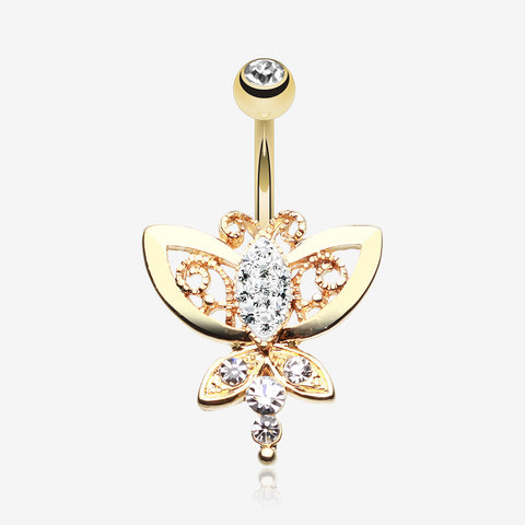 Golden Butterfly Grand Belly Button Ring-Clear Gem