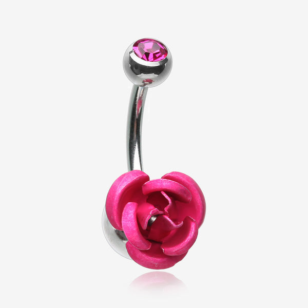 Bright Metal Rose Blossom Belly Button Ring-Fuchsia