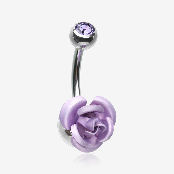 Bright Metal Rose Blossom Belly Button Ring-Tanzanite