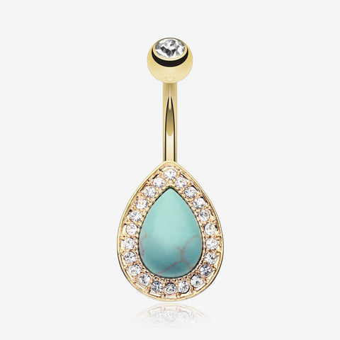 Golden Avice Turquoise Multi-Gem Belly Button Ring-Clear Gem