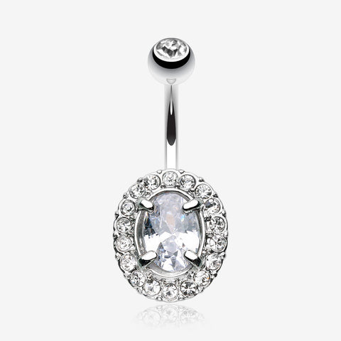 Grand Sparkle Prong Gem Belly Button Ring-Clear Gem