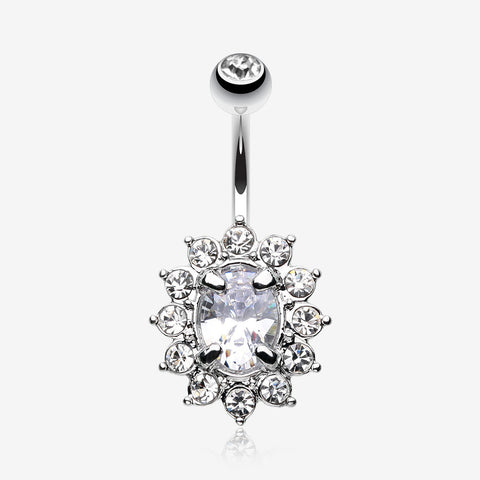 Flower Dazzle Sparkle Belly Button Ring-Clear Gem