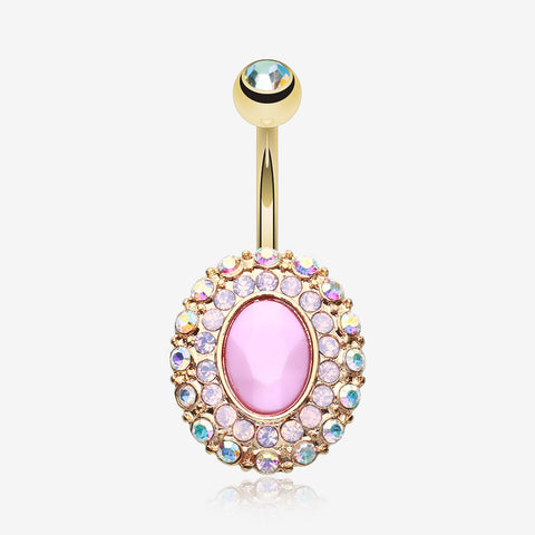 Golden Pink Radiance Belly Button Ring-Aurora Borealis/Pink