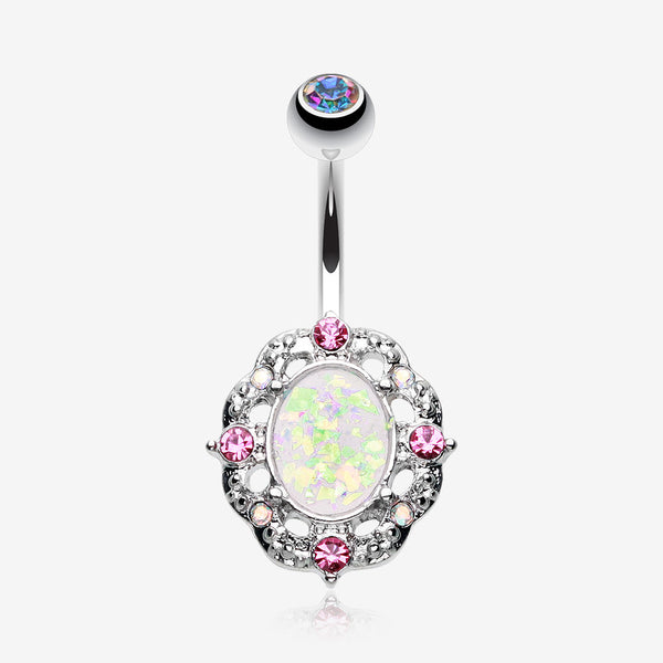 Grand Florid Opal Sparkle Belly Button Ring-Aurora Borealis/Pink