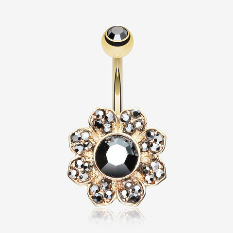 Golden Avens Flower Sparkle Belly Button Ring-Hematite