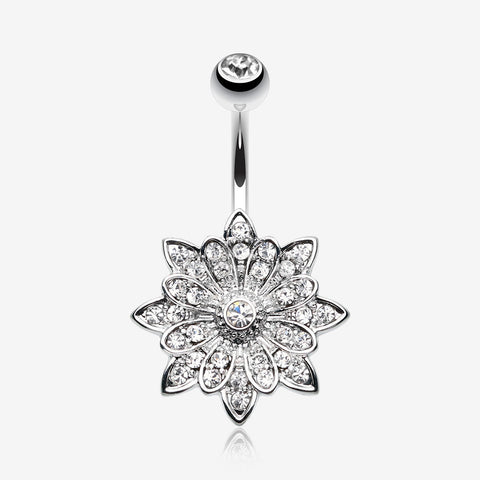 Flower Enchant Belly Button Ring -Clear Gem