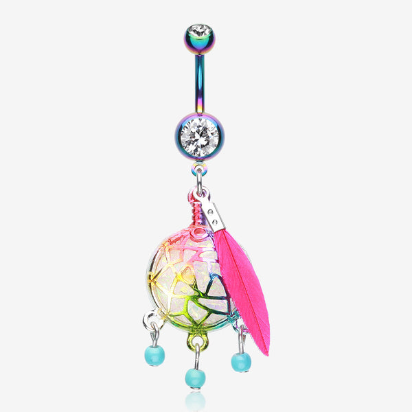 Colorline Opal Sparkle Dreamcatcher Belly Button Ring-Rainbow/Clear