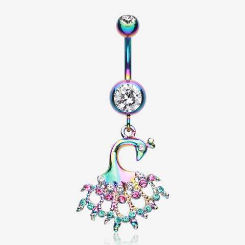 Colorline Peacock Dance Belly Button Ring-Rainbow/Clear