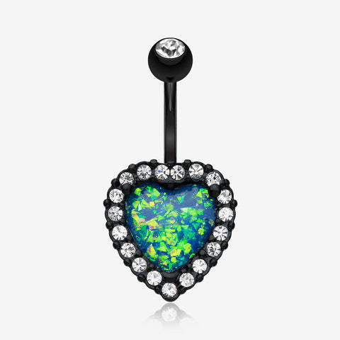 Colorline Opal Heart Essentia Belly Button Ring-Black/Clear