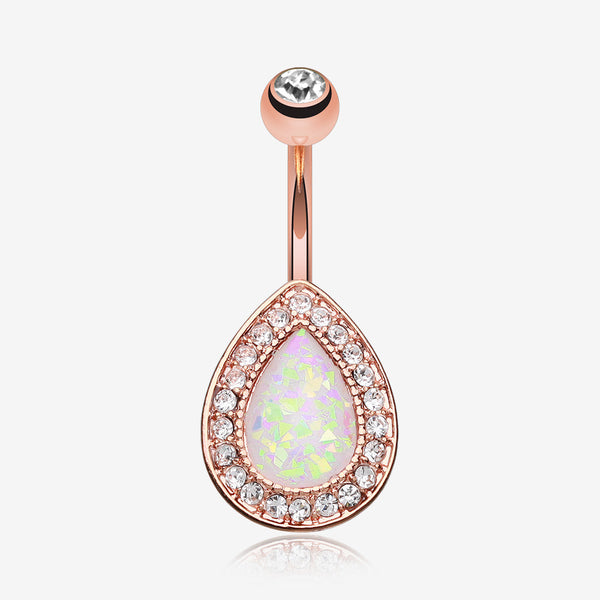 Rose Gold Opal Avice Belly Button Ring-Clear Gem