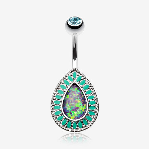 Classic Chakra Opal Belly Button Ring-Aqua