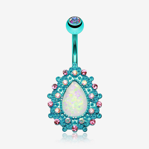 Colorline Eirene Opal Belly Button Ring-Teal/Aurora Borealis