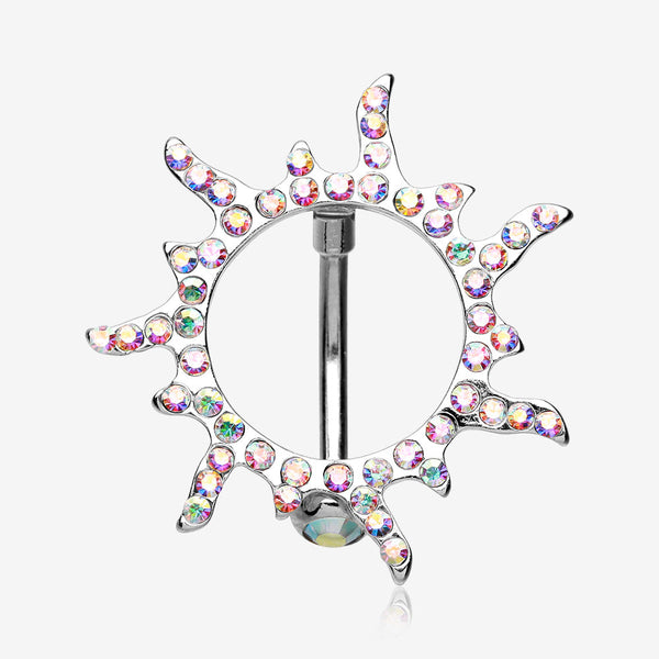 Blazing Sun Eclipse Reverse Belly Button Ring-Aurora Borealis