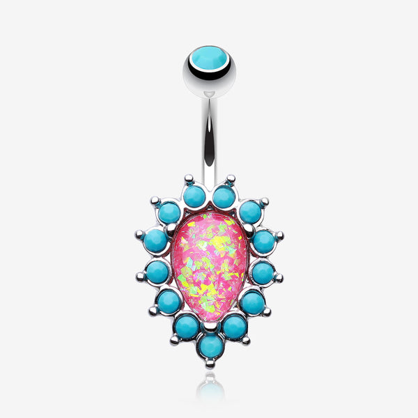 Opulent Opal Turquoise Belly Button Ring-Turquoise/Pink