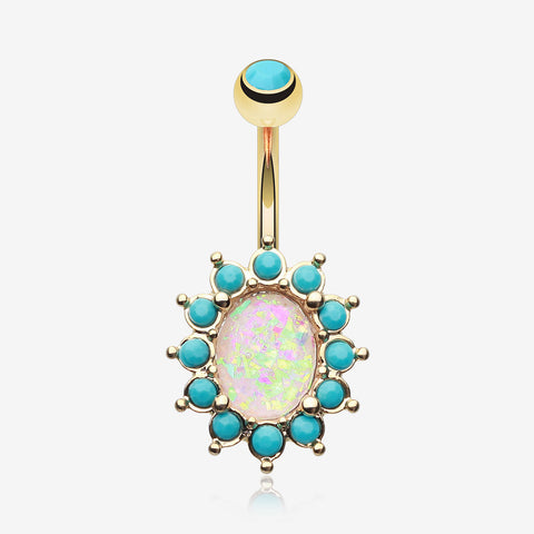 Golden Elegant Opal Turquoise Belly Button Ring-Turquoise/White