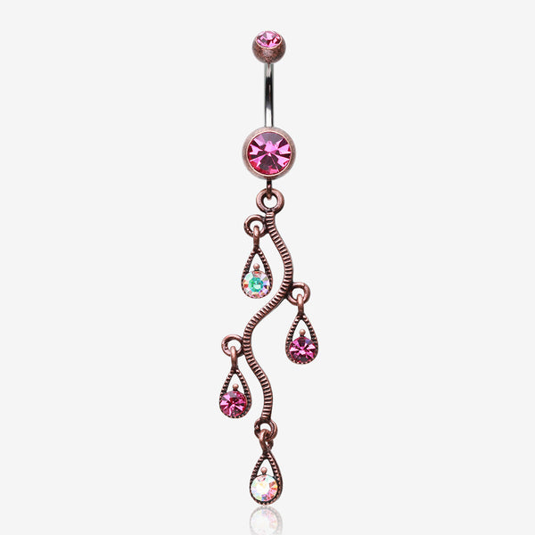 Vintage Boho Vine Swirl Belly Button Ring-Copper/Fuchsia/Aurora Borealis