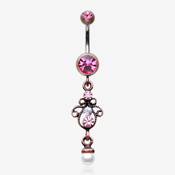 Vintage Boho Elegant Jeweled Pearl Belly Button Ring-Copper/Pink