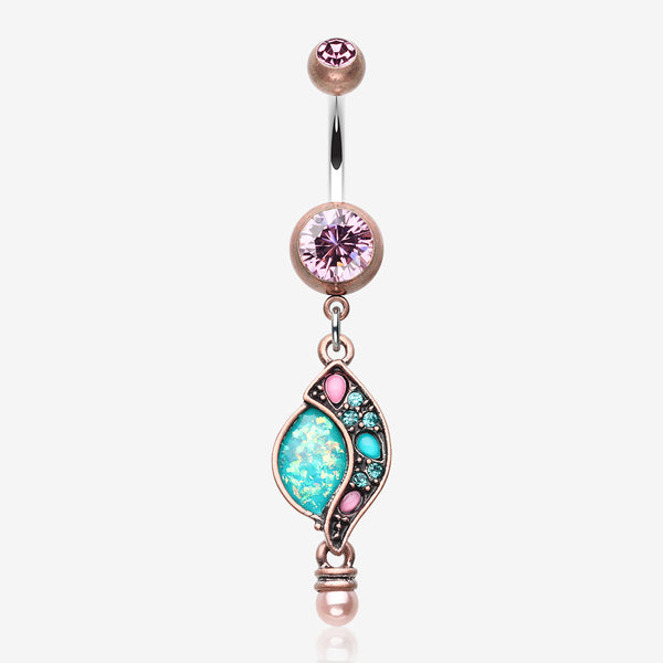 Vintage Boho Opal Sparkle Journey Belly Button Ring-Copper/Pink/Teal