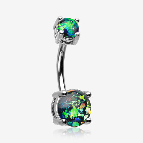 Opal Sparkle Prong Set Belly Button Ring-Black