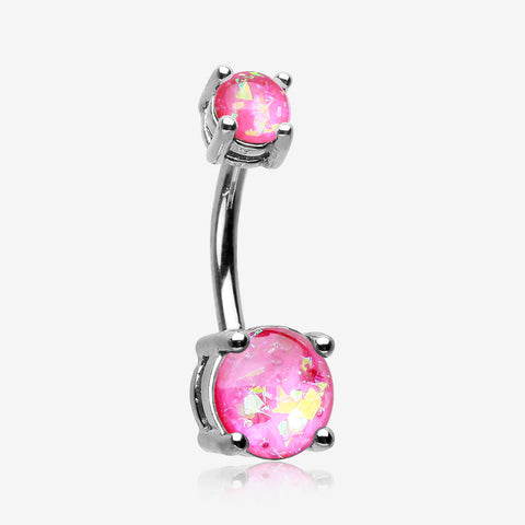 Opal Sparkle Prong Set Belly Button Ring-Pink