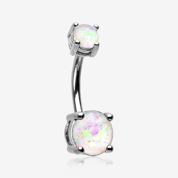 Opal Sparkle Prong Set Belly Button Ring-White