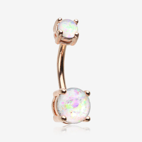 Rose Gold Opal Sparkle Prong Set Belly Button Ring-White