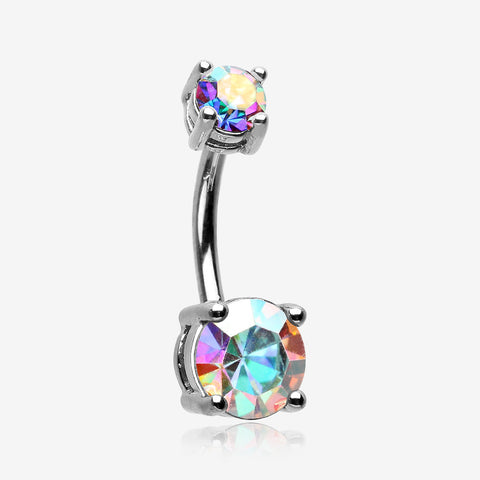 Aurora Sparkle Prong Set Belly Button Ring-Aurora Borealis