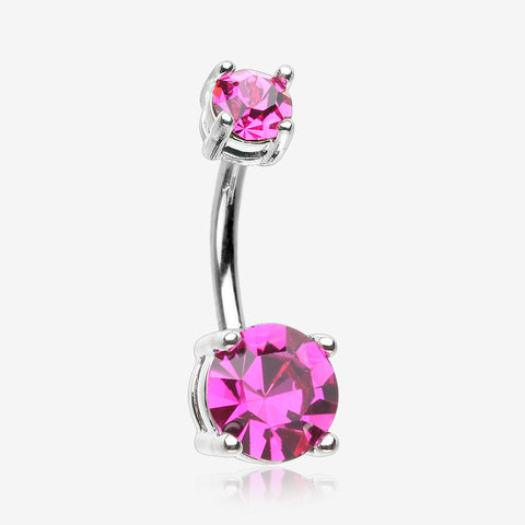 Fuchsia Sparkle Prong Set Belly Button Ring-Fuchsia