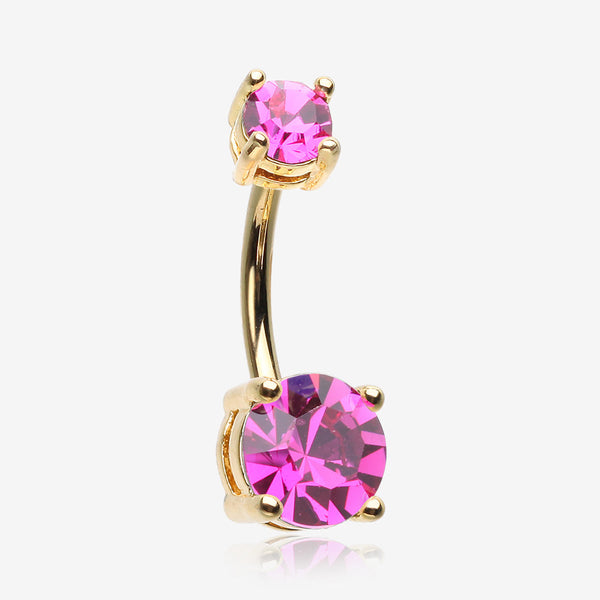 Golden Fuchsia Sparkle Prong Set Belly Button Ring-Fuchsia