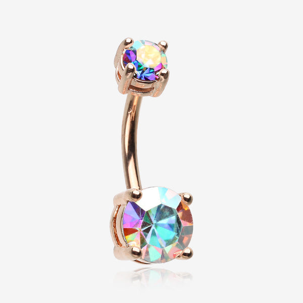 Rose Gold Aurora Sparkle Prong Set Belly Button Ring-Aurora Borealis