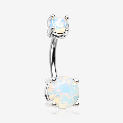 Opalite Sparkle Prong Set Belly Button Ring-White