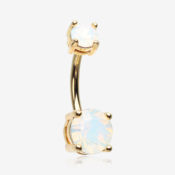 Golden Opalite Sparkle Prong Set Belly Button Ring-White