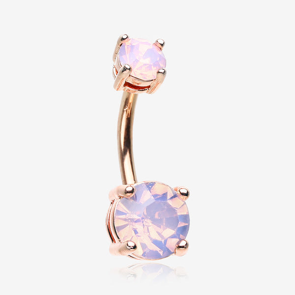 Rose Gold Opalite Sparkle Prong Set Belly Button Ring-Rose Water Opal